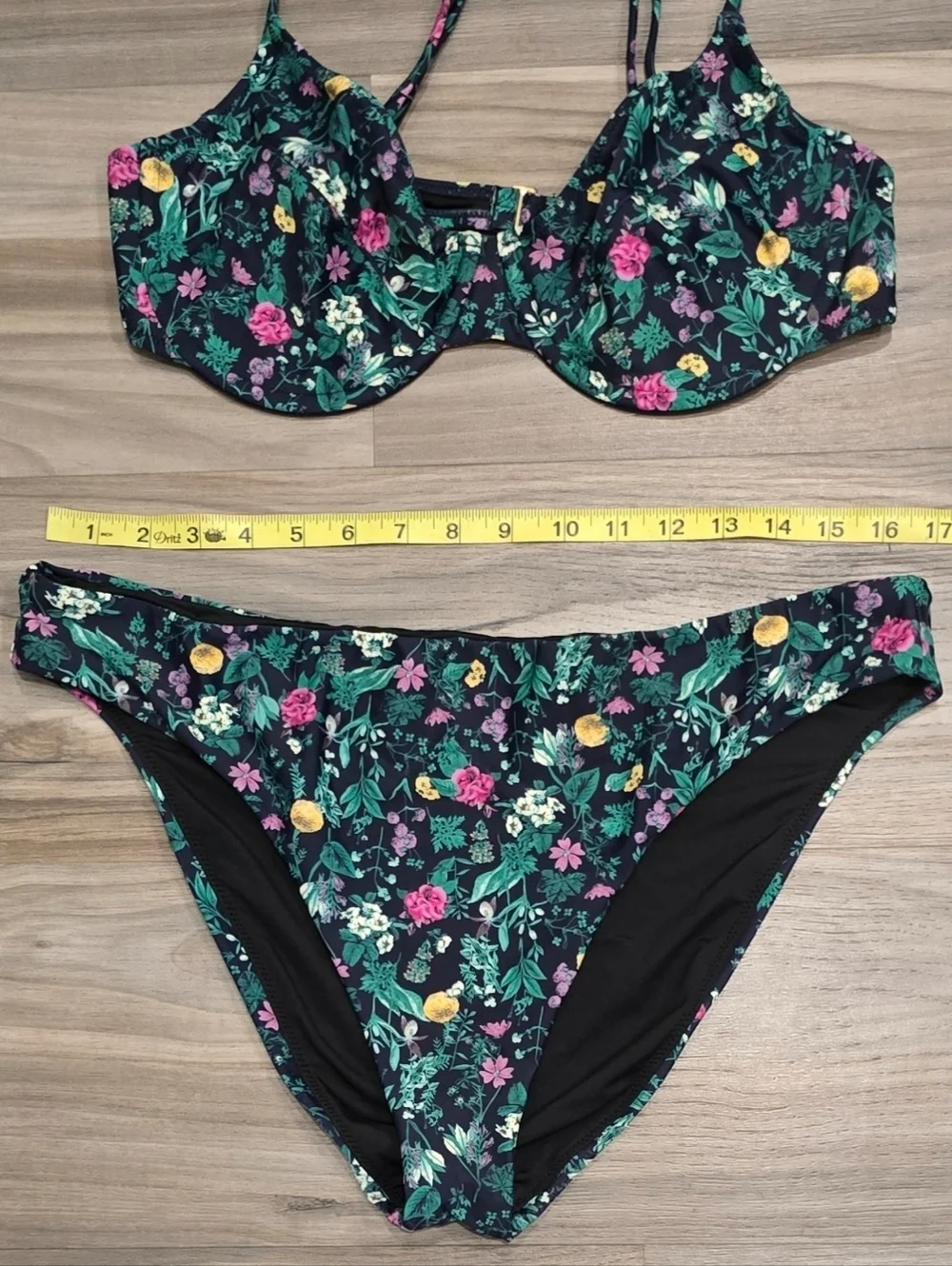 J.Crew Reimagined Floral Bikini Set 36D Navy Two Piece Swimsuit Womens